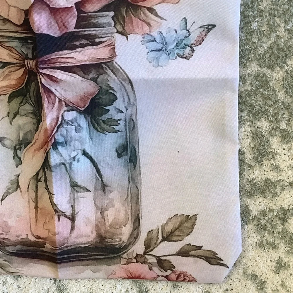 Floral Bouquet Mason Jar Butterflies Shabby Chic Polycanvas Tote Bag NWT 14x16 - Picture 5 of 13